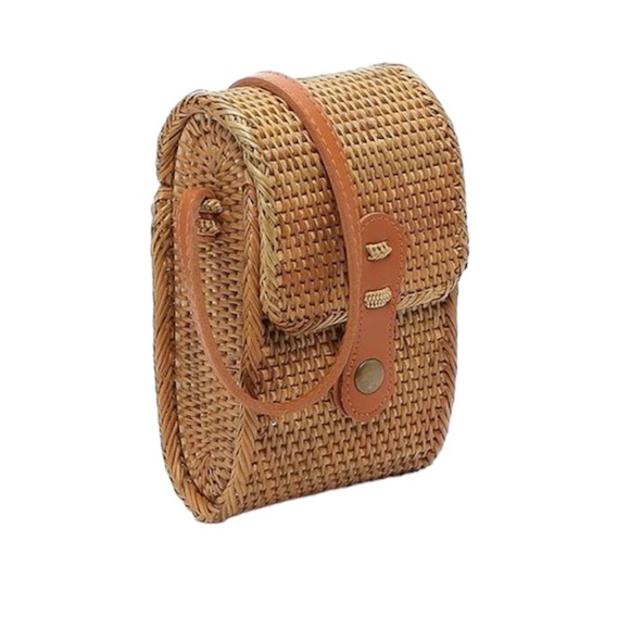 Crown Vintage Boho Rattan Phone Crossbody Bag - Picture 2 of 5